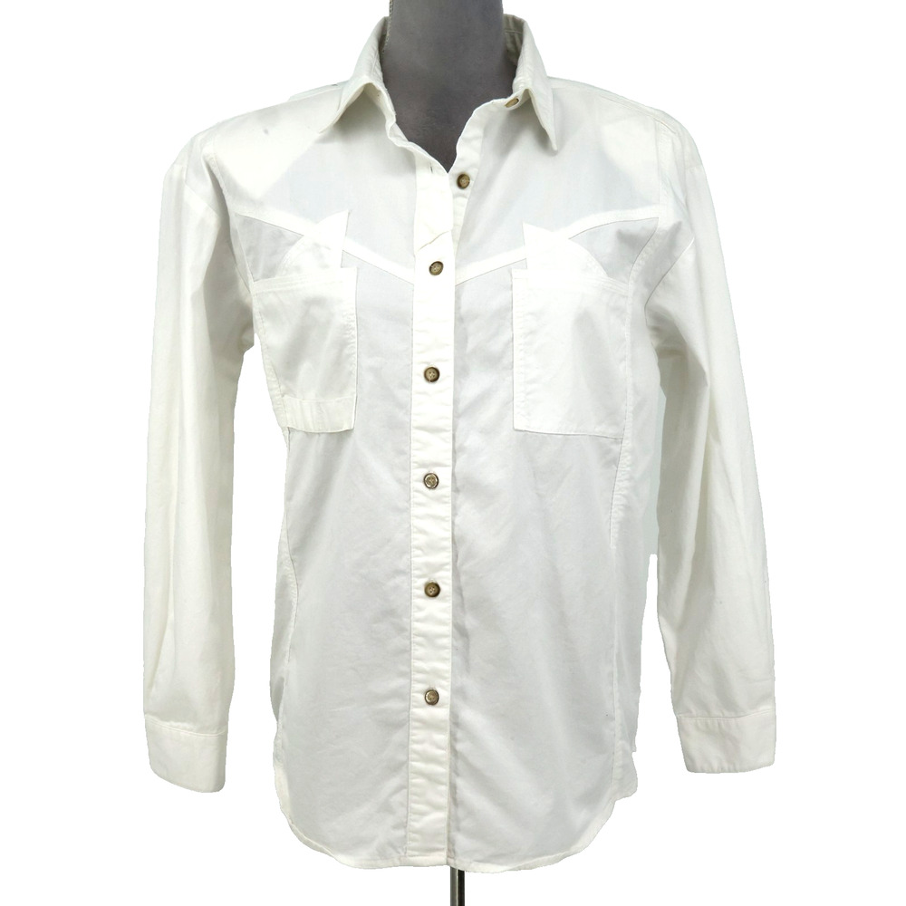 Tillman Top Womens Medium White Cotton Shirt Blouse Shoulder Pads Western Vtg